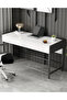Marble Texture Desk Desk With Double Drawers 80*40*80cm - 2