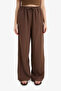 Brown Linen Straight Trousers with Elastic Waist