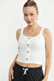 Ribbed Button Detailed Basic Undershirt - Ecru - 3