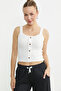 Ribbed Button Detailed Basic Undershirt - Ecru