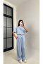 Baby Blue Crop Elastic Waist Palazzo Tracksuit Double Modal Fabric Suit Gaus00545 - 2