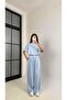 Baby Blue Crop Elastic Waist Palazzo Tracksuit Double Modal Fabric Suit Gaus00545
