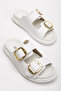Women's White Double Strap Buckle Detailed Slippers - 3