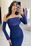 Women's Strapless Sleeve Accessory Fish Satin Alya Dress White, Black, Red, Navy Blue - 5