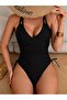 One Piece Swimsuit Cross Back Design V Neckline, - 4