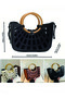 Lattice Cutout Design Handle Bag Drawstring Closure Lined Casual Chic Tote Black Women's Hand Bag - 6