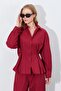 Women's Burgundy Waist Button Detailed Shirt - 3