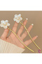 Elegant Handmade White Flower Hair Bun Pin 17cm - Japanese Bun Stick Metal Stick Hairpin - 4