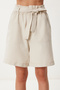 Women's Cream Belted City Size Linen Shorts Mx00201 - 4