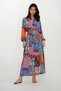 Women's Orange Stand Collar Waist Belted Skirt Flounced Patterned Woven Viscose Dress ALC-X12033