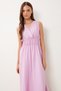 Women's Pink Wrap Collar Midi Woven Dress Bv00159 - 4