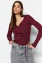 Burgundy Double Breasted Gather Detailed Knitwear Sweater Twoaw23Kz00828 - 2