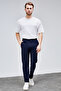 Men's Seasonal Navy Blue Relaxed Fit Elastic Waist Lace-Up Double-Leg Jogger Pants Bolt-1997 - 5