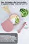 2-Piece Baby Feeding Set - Vacuum Silicone Food Bowl with Lid - Teether Feeding Spoon - Pink - 2