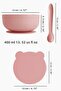2-Piece Baby Feeding Set - Vacuum Silicone Food Bowl with Lid - Teether Feeding Spoon - Pink - 7