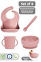 4-Piece Silicone Baby Feeding Set - Vacuum Bowl - Bib - Cup with Handle - Scratching Spoon - Pink