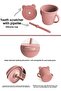 5-Piece Silicone Feeding Set - Baby Bib - Plate - Vacuum Bowl - Cup with Straw - Spoon - Pink - 5