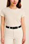 Women's Belt Black Leather Jeans and Fabric