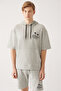 Men's Gray Towel Hooded Cotton 2-Piece Sweatshirt Shorts Set A31Y3345 - 2
