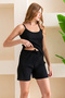 Black Rope Strap Camisole and Shorts Women's Pajama Set Cotton Blend Fabric - 6015 - 4