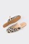 Beige Leather Women's Sports Slippers - 3