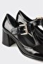 Black Leather Women's Heeled Shoes - 4