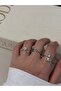 Triple Silver Color Adjustable Ring Set – Elegant Stone and Flower Detailed Design - 8