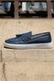 Tassel Navy Blue 100% Genuine Leather Men's Loafer Shoes, Daily Casual Shoes