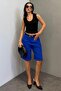 Cobalt Blue Pleated Women's Bermuda Shorts Mg2483 - 3