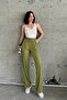 Pistachio Green Elastic Slit High Waist Sweatpants - 4