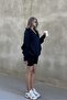 Dark Navy Blue Hooded Oversize Zippered Hooded Sweatshirt - 4