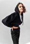 Black Hooded V-Neck Cropped Knitted Sweatshirt - 3