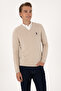 Men's Slim Fit V-Neck Stone Melange Basic Sweater 50288881-Vr225