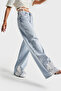 Women's Snow Denim Color 4S5-3 Shiny Stone Lace-Trimmed Mid Waist 100% Cotton Design Denim Jean - 5
