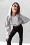 Gray Hooded V-Neck Cropped Knitted Sweatshirt - 5