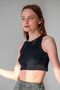 Black Corded Super Crop Halter Neck Knitted Tank Top - 3