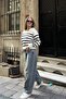 White Black Striped Zippered Knitwear Sweater - 8