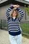 Navy Blue Striped Zippered Knitwear Sweater - 3