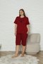 Women's Burgundy Plus Size 100% Cotton Summer Short Sleeve Pocket Capri Bermuda Pajama Set - 2