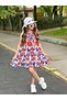 Girl's Floral Print Summer Dress with Hat-Festive - 3