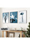 Amazing | Soft Dark Blue Flowers Combination (Botanic) | Framed Glass Table 3 Pieces Vertical