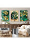 Amazing | Emerald Green-Gold Leaf Combination (Emerald) | Framed Glass Table 3 Pieces Vertical