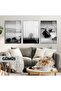 Amazing | Black White Mountain Lake Landscape Combination | Framed Glass Table 3 Pieces Vertical