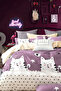 Fitted Sheet Duvet Cover Set Double Lovely Cats Dusty Rose - 2
