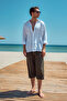 Men's Pool Beach Long Capri Swim Shorts RKS-01 Khaki - 2