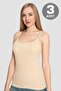 Women's Lace Strap Undershirt Skin Color 3 Pack 100% Cotton Ribbed Stretchy