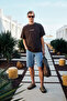 Benzo Men's Front Back Print Detailed 100% Organic Cotton Oversize Short Sleeve Dark Brown T-Shirt - 3