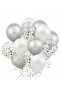 Metallic Silver White Transparent Balloon with Silver Confetti 12 Inch 15 Pieces - 2