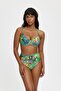 Green Patterned Bicycle Detail Wire Toparlayici High Waist Bikini Set