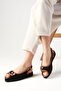 Arwen Black Color Linen Fabric Wedge Sole Women's Sandals - 3